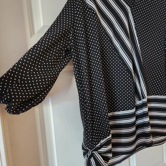 Ladies Elegant Black and White Dteiped And Polka Dot Women's Blouse - Picture 2 of 4